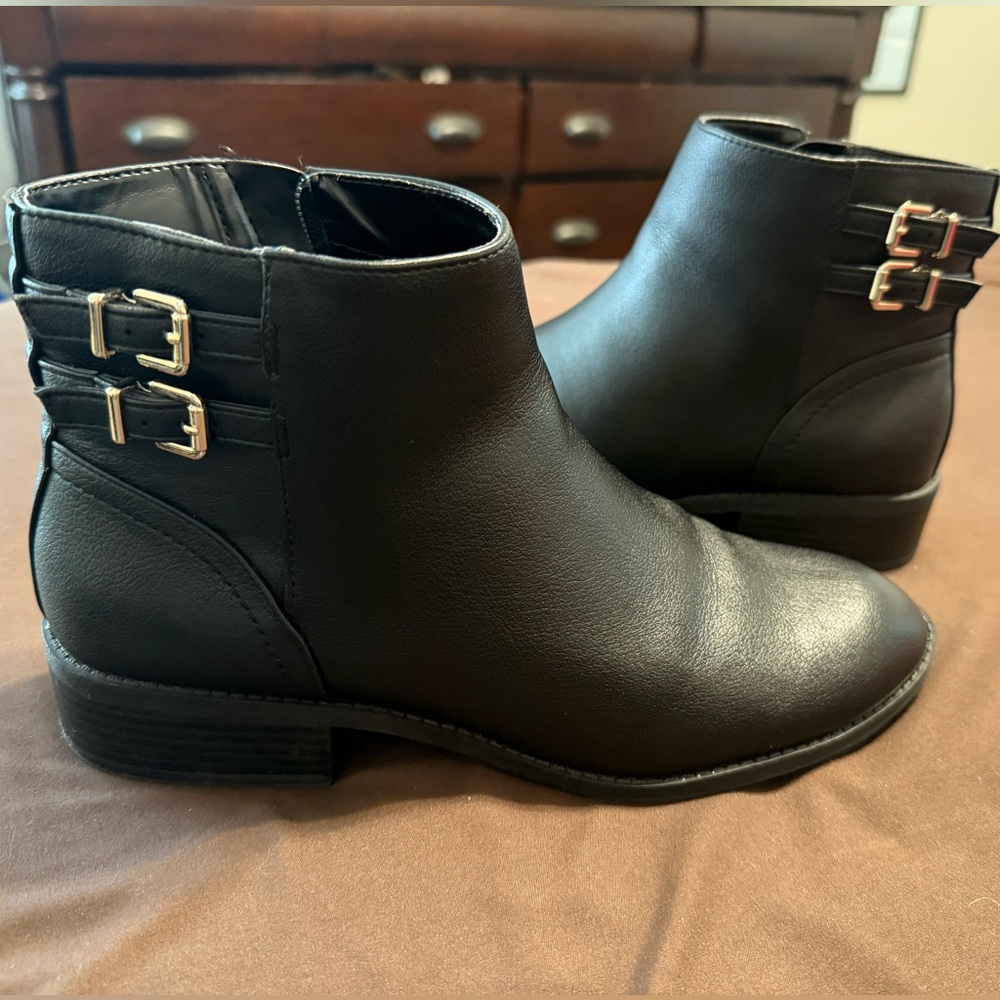 Sleek Black Ankle Booties with Silver Buckles